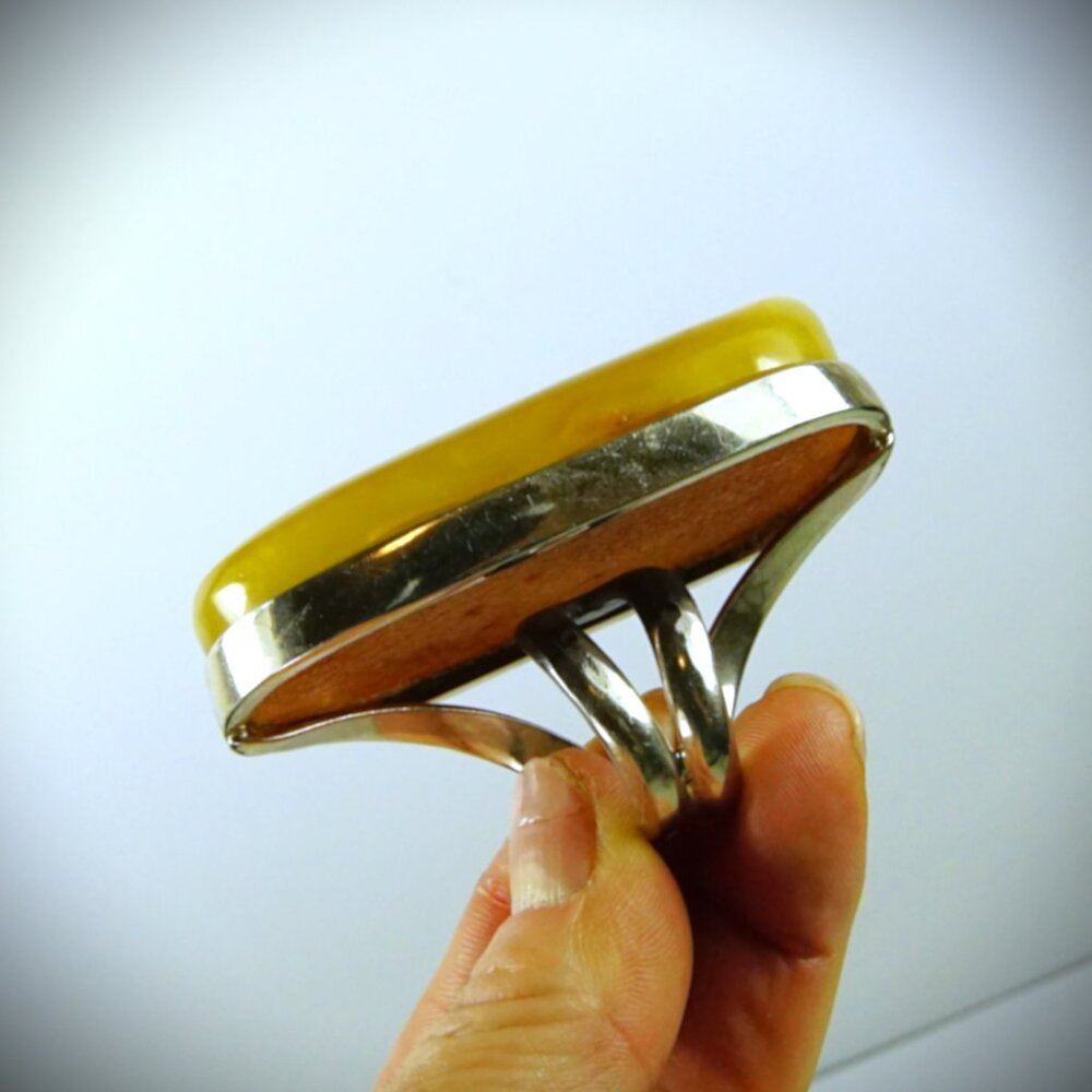 Massive Butterscotch Amber 925 Silver Adjustable Ring - Collectible Jewelry - Picture 9 of 16